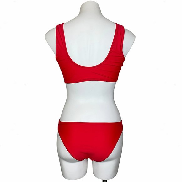 Red & White Scoop Neck Zip-Front Crop Top Bikini - Picture 11 of 15